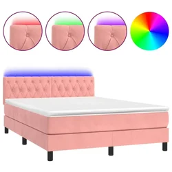 Vidaxl Box spring postelja z vzmetnico LED roza 80x200 cm žamet