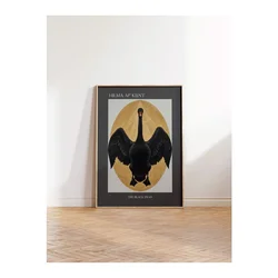 WallXpert uramljena slika 115216, The Black Swan Hilme af Klint, crni labud u zlatnom ovalu, 30 x 40 cm, ram u boji prirodnog drveta