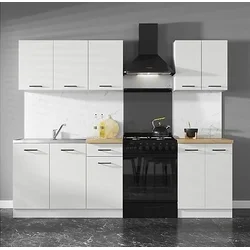 Kuhinjski sestav Junona Line 180 cm - bela/kreda sijaj