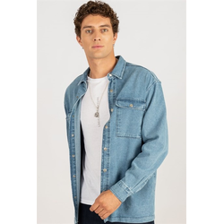TUDORS Muška košulja Oversize Relaxed Fit teksas plava