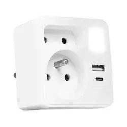 Višenamenski razdelnik: 2 utičnice, USB-C i USB-A, LED osvetljenje 0,5 W/230 V, 3000 K