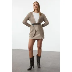 Trendyol Mink Basic V-Neck Midi Knitwear Cardigan