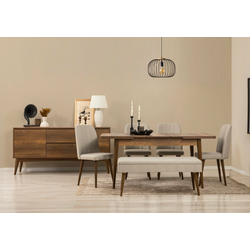 HANAH HOME Vina 03 1005 Walnut Cream (Produžni trpezarijski sto, stolice i konzola set (7 komada)