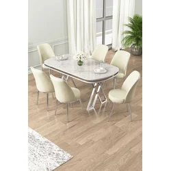 Hanah Home Set Trpezarijski sto i 6 stolica Lai, Krem-beli