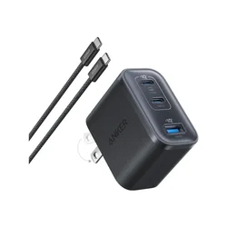 Prime Zidni brzi punjač GaN, 70W, 3-porta (2xUSB-C i USB-A), Crni