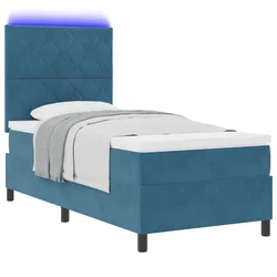 vidaXL vidaXL Box Spring Postelja z Blazino & LED Temno Modra 100x200 cm Žamet, (22050756)