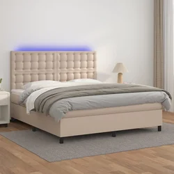 Krevet box spring madrac LED cappuccino 160x200cm umjetna koža