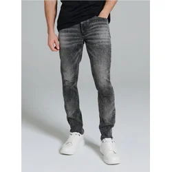 Sinsay - Slim fit farmerke s efektom pranja - sivo