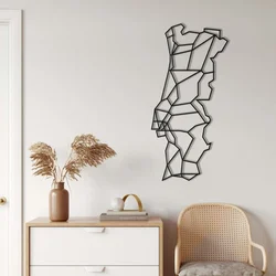 WallXpert metalni zidni ukras 5296, geometrijska mapa Portugala, 30 x 60 cm, crni