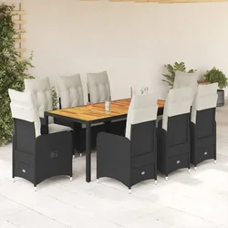 9-dijelni vrtni bistro set od poliratana s jastucima crni