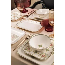 26-delni jedilni komplet, bela/zelena, porcelan
