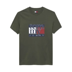 Tommy Jeans Majica  temno modra / oliva / rdeča / bela