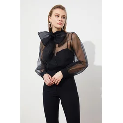Trendyol Ženska bluza sa mašnom, Crna