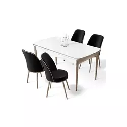 HANAH HOME Rasklopivi trpezarijski sto i stolice (5 delova) Nira White Chrome Black