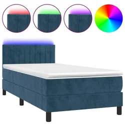 Vidaxl Box spring postelja z vzmetnico LED temno modra 80x200 cm žamet