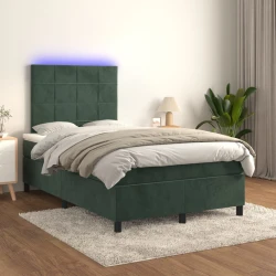 Krevet box spring s madracem LED tamnozeleni 120x200 cm baršun