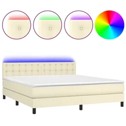 Vidaxl Box spring postelja z vzmetnico LED krem 180x200cm umetno usnje