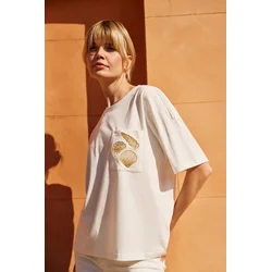 Marisse White T-Shirt With A Hat On The Pocket