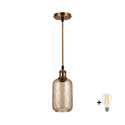 BRILAGI-LED Luster na sajli RETRO GLASS 1xE27/60W/230V prečnik 14 cm zlatni/duvanski braon