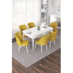Hanah Home Set Trpezarijski sto i 6 stolica Nef, Žuto-beli