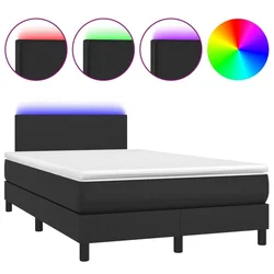 Vidaxl Box spring postelja z vzmetnico LED črna 120x190 cm um. usnje
