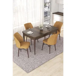 Hanah Home trpezarijski set Nef, sto na razvlačenje i 4 stolice, ploča u dekoru drveta Baroque, kapućino tkanina Jerry