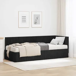 Kutni krevetni okvir s madracem s uzglavljem 2 pcs Crna Baršun