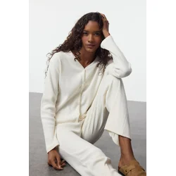 Trendyol Ecru Brushed Soft Ribbed Cardigan Knitted Pajama Set