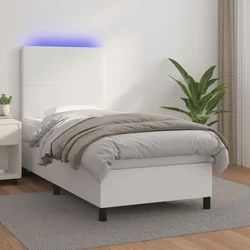 Vidaxl Box spring postelja z vzmetnico LED bel 90x190 cm umetno usnje