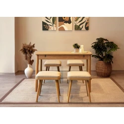 HANAH HOME Trpezarijski sto i stolice Vina Mini 05 1005 Oak Cream