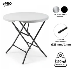 ePRO sklopivi baštenski sto O80 74cm, metal-plastika