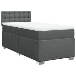 Vidaxl Box spring postelja z vzmetnico temno siva 90x200 cm blago