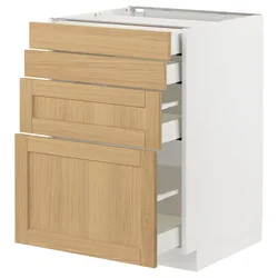 METOD / MAXIMERA Podni element 4 fronta/4 fioke, bela/Forsbacka hrastovina, 60x60 cm