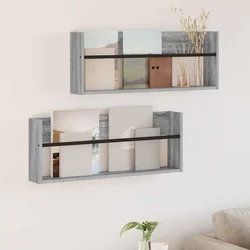 Polica za časopise s policom 2 pcs Siva Sonoma 80 x 12 x 30 cm