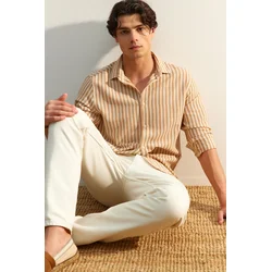 Trendyol Limited Edition Stone Regular Fit Striped Textured Shirt
