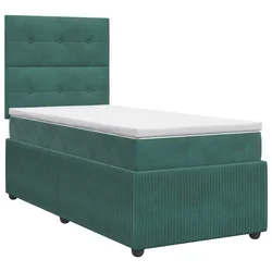 vidaXL Postelja boxspring z vzmetnico Temno zelena 90 x 200 cm Žamet