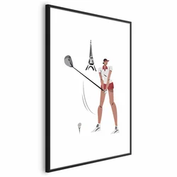 shumee Plakat - Ilustracija golfista z Eifflovim stolpom v ozadju