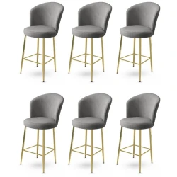 Hanah Home Set barskih stolica Fora, 6 komada, Sivo-zlayni