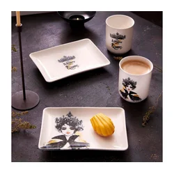 Jedilni set 4 kosi črn/bel/porcelan