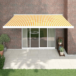 Greatstore Zložljiva tenda rumena in bela 4,5x3 m blago in aluminij