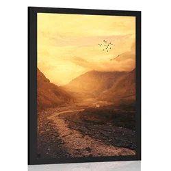Plakat sončni zahod nad goro - 60x90 no frame