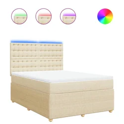 Vidaxl Box spring postelja z vzmetnico krem 140x200 cm blago