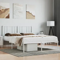 Vidaxl Kovinski posteljni okvir z vzglavjem bel 140x190 cm
