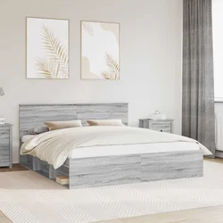Krevetna konstrukcija s uzglavljem Siva Sonoma 200 x 200 cm