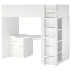 SMASTAD Izdignut krevet, bela bela/s radnim stolom s 4 fioke, 90x200 cm