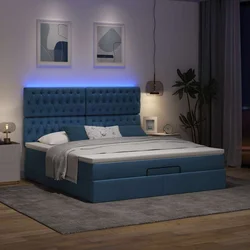 Otomanski krevet s madracem i LED plavi 180x200cm od tkanine