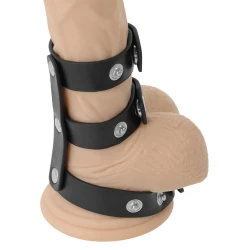 Darkness Adjustable Leather Double Penis and testicles Ring