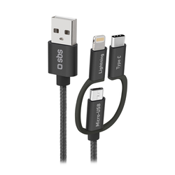 SBS 3-v-1 kabel 1,2 m kabel crna TECABLEUSBIP531BW adapterji USB-to-Micro/Lightning/USB