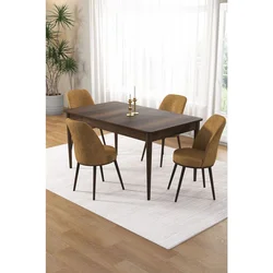 Hanah Home trpezarijski set Pir, sto i 4 stolice, ploča u dekoru drveta Baroque, kapućino tkanina Babyface