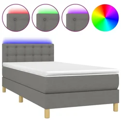 Vidaxl Box spring postelja z vzmetnico LED temno siva 100x200 cm blago